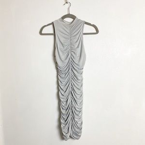Love By Design Gray Ruched High Mock Neck Bodycon Mini Dress